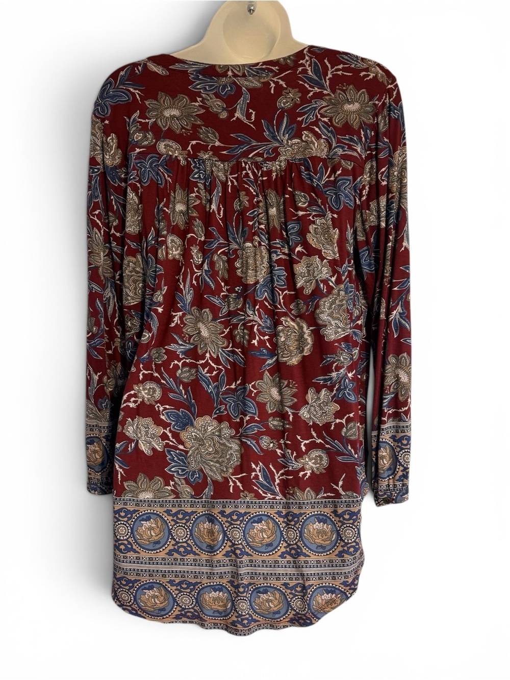 LUCKY BRAND  Burgundy/Blue/Taupe Floral Print Top FALL!!!   LARGE   #W - Picture 6 of 9